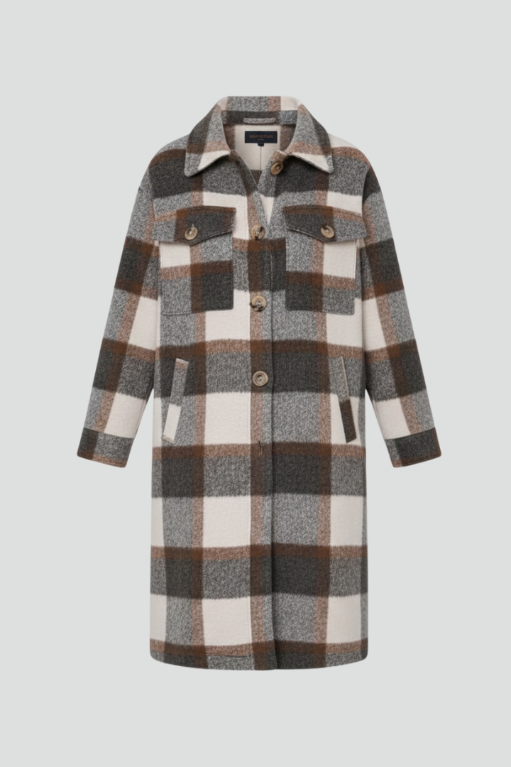 Davina — Women’s Checked Button-Front Long Coat