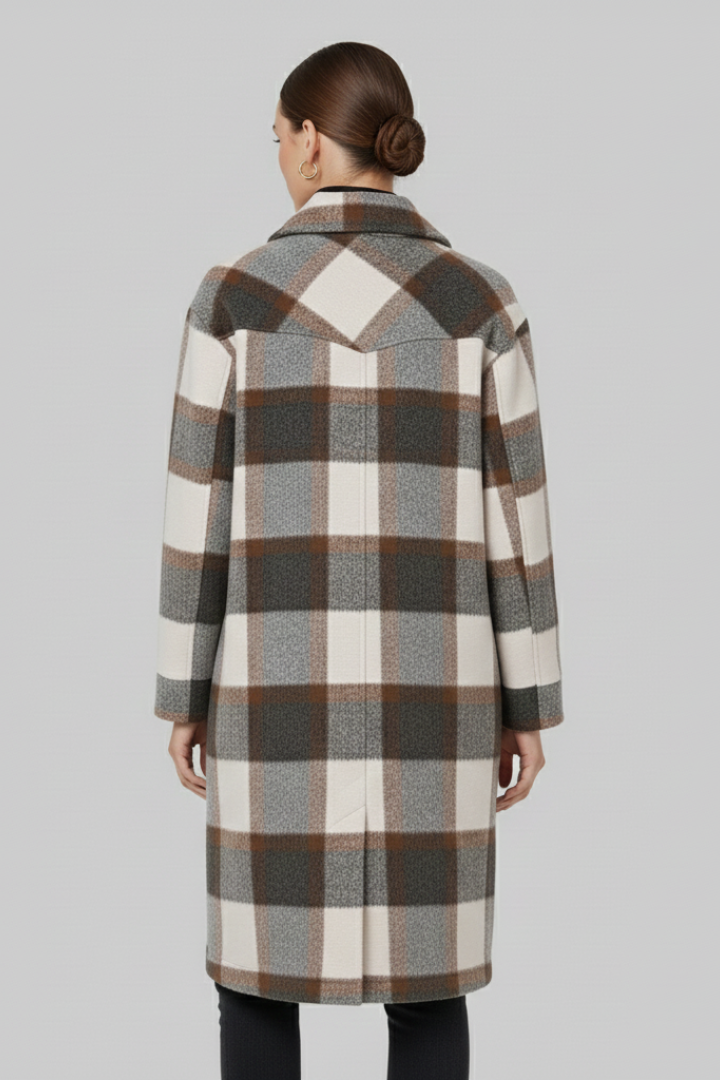 Davina — Women’s Checked Button-Front Long Coat