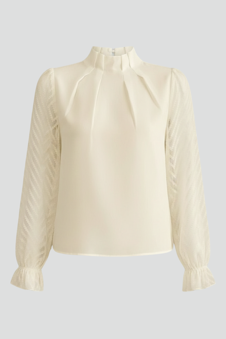 Talia — Pleated Textured Long-Sleeve Top
