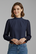 Talia — Pleated Textured Long-Sleeve Top