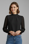 Talia — Pleated Textured Long-Sleeve Top