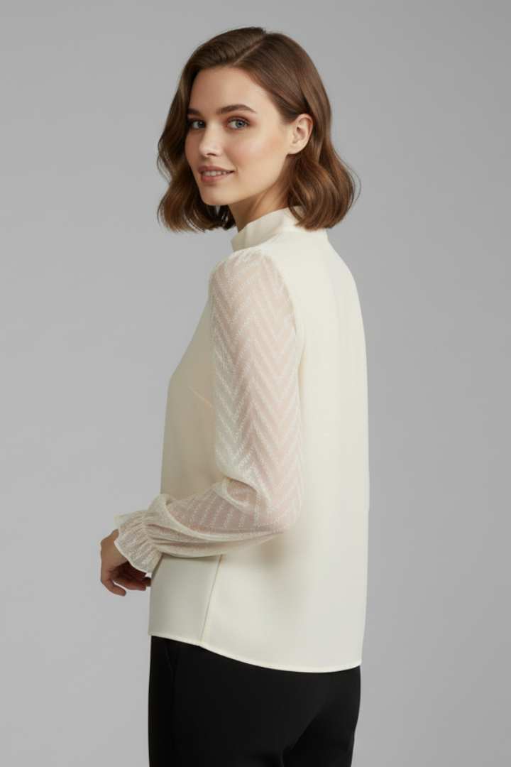 Talia — Pleated Textured Long-Sleeve Top