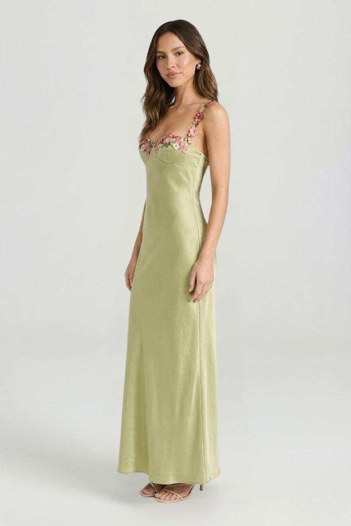 Nicolette — Floral-Embroidered Maxi Dress