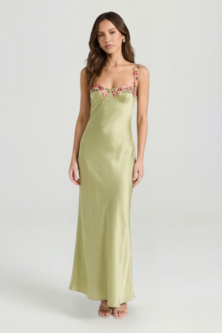 Nicolette — Floral-Embroidered Maxi Dress