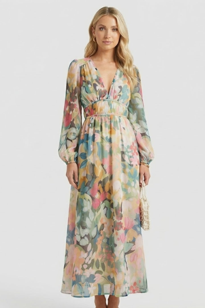 Jessamine — Floral V-Neck Maxi Dress
