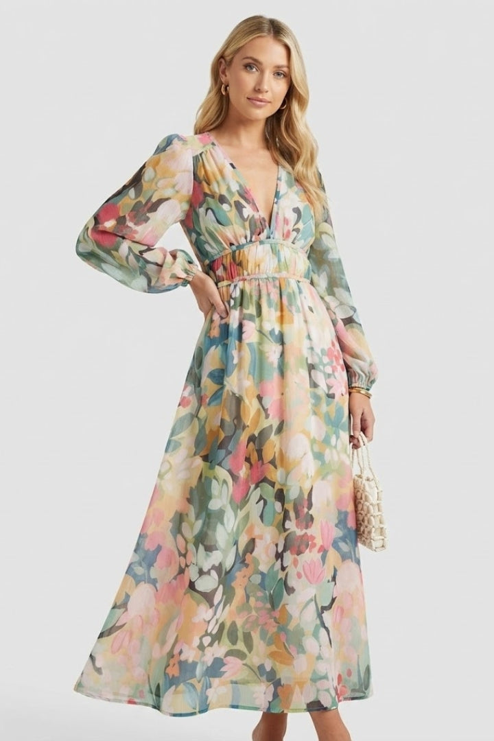 Jessamine — Floral V-Neck Maxi Dress