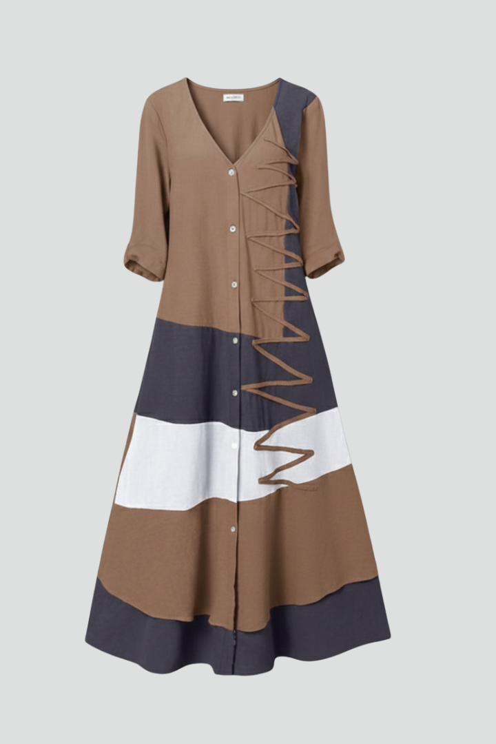 Hesper — Button-Front V-Neck Maxi Dress