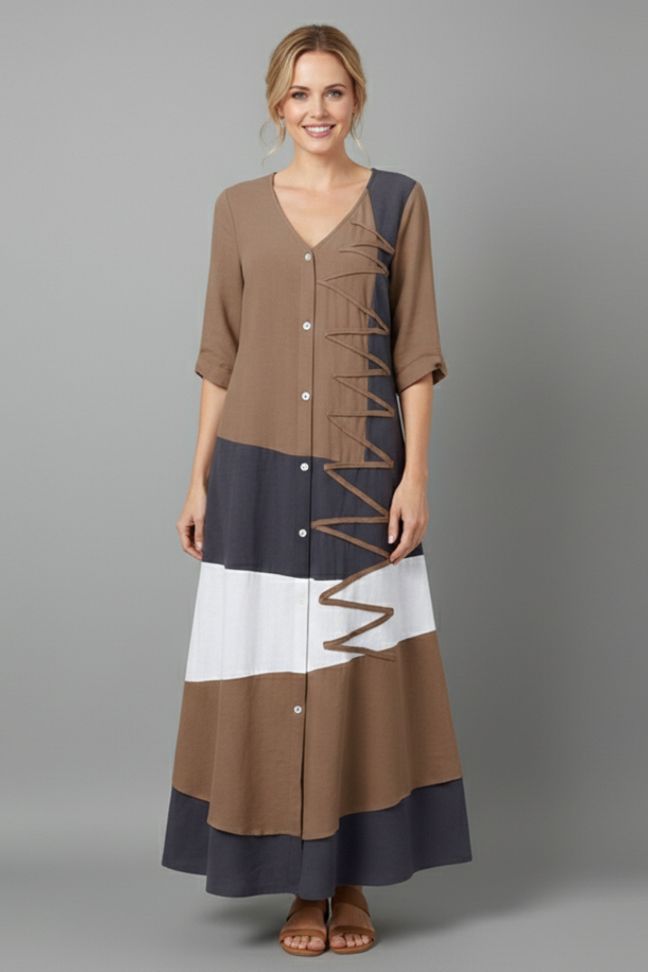 Hesper — Button-Front V-Neck Maxi Dress