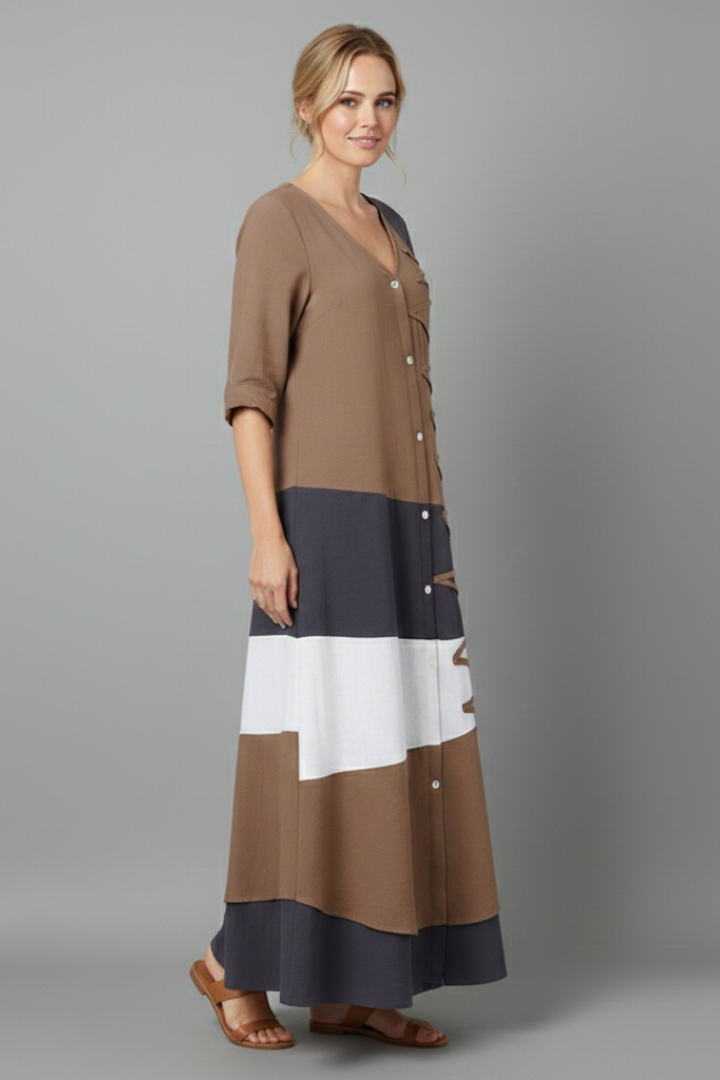 Hesper — Button-Front V-Neck Maxi Dress
