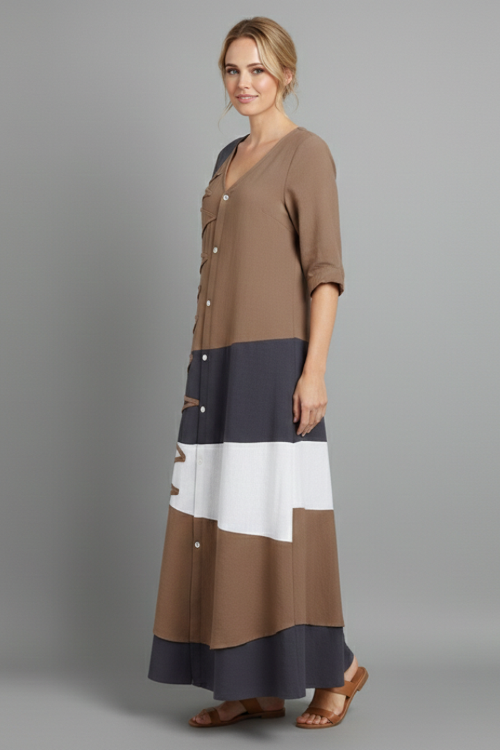 Hesper — Button-Front V-Neck Maxi Dress