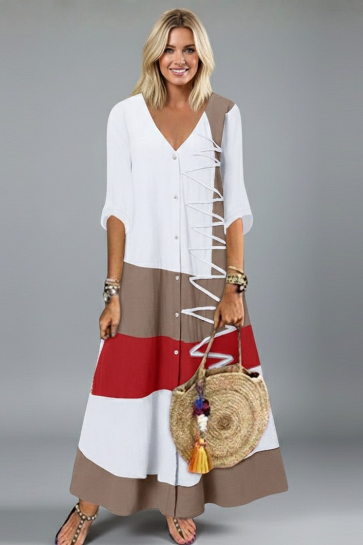 Hesper — Button-Front V-Neck Maxi Dress