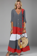 Hesper — Button-Front V-Neck Maxi Dress