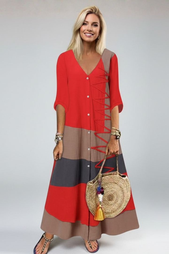 Hesper — Button-Front V-Neck Maxi Dress