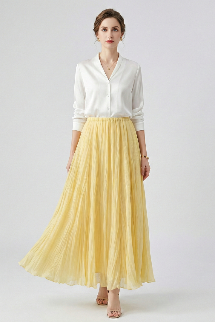 Isolde — Draped Pleated Maxi Skirt