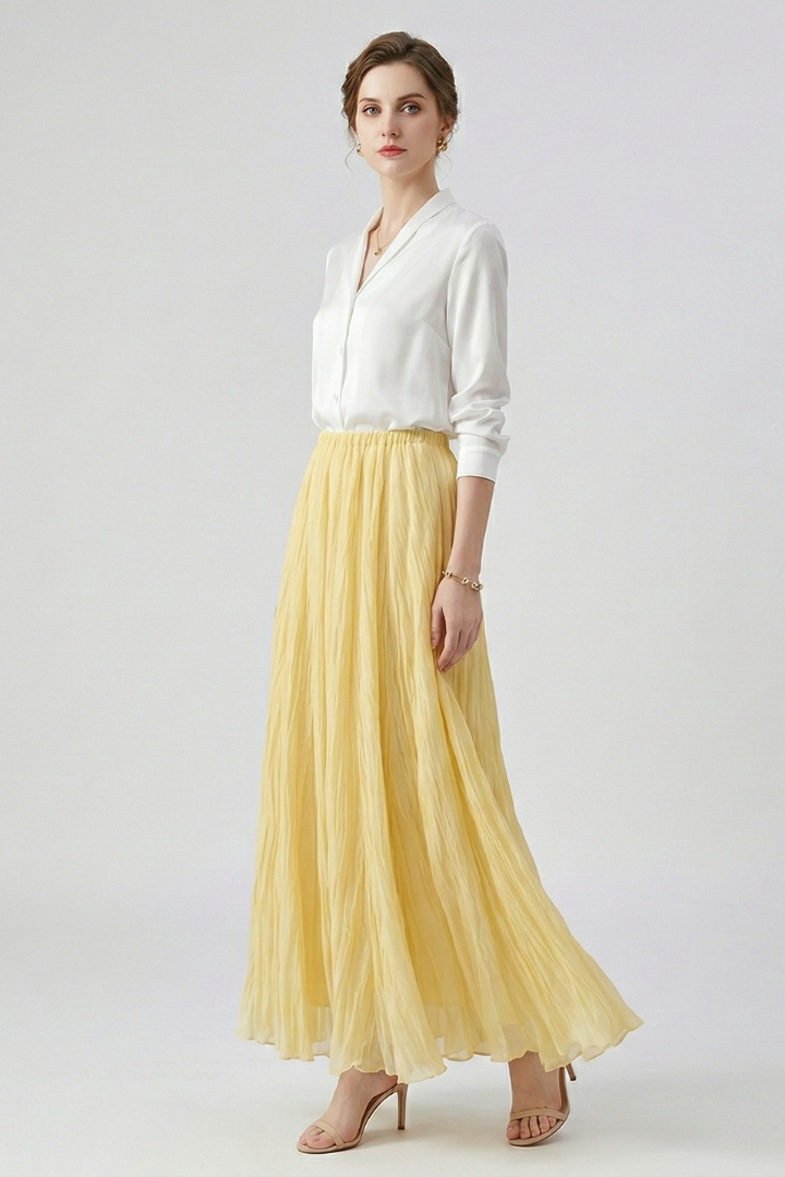 Isolde — Draped Pleated Maxi Skirt