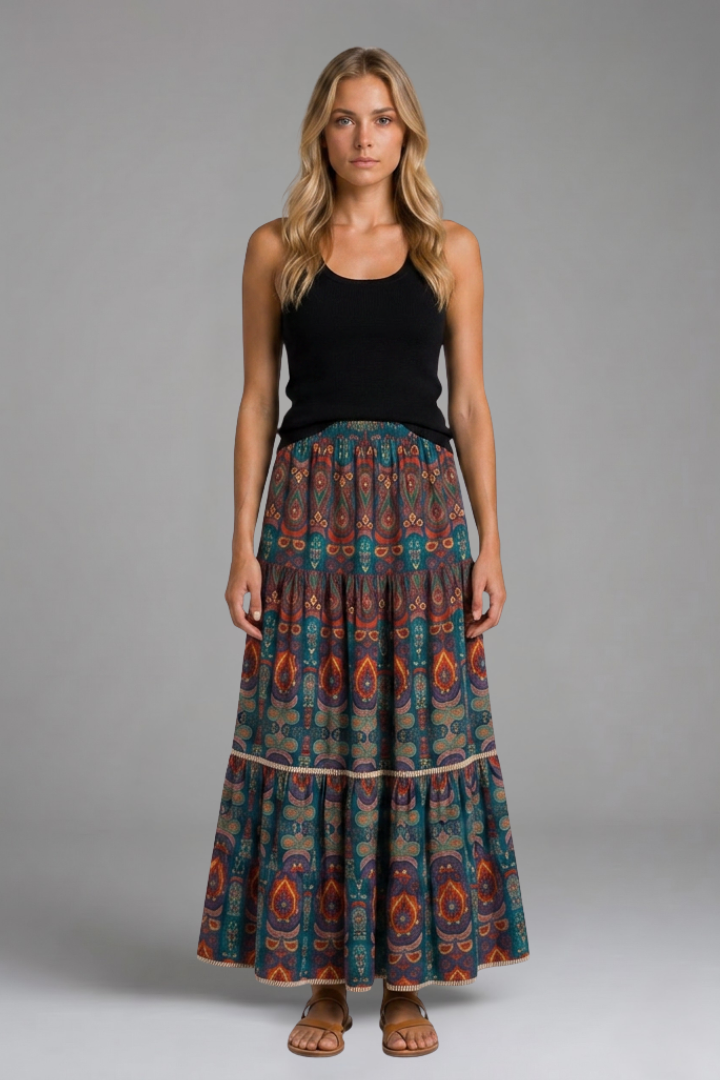 Elspeth — Tiered Printed Maxi Skirt