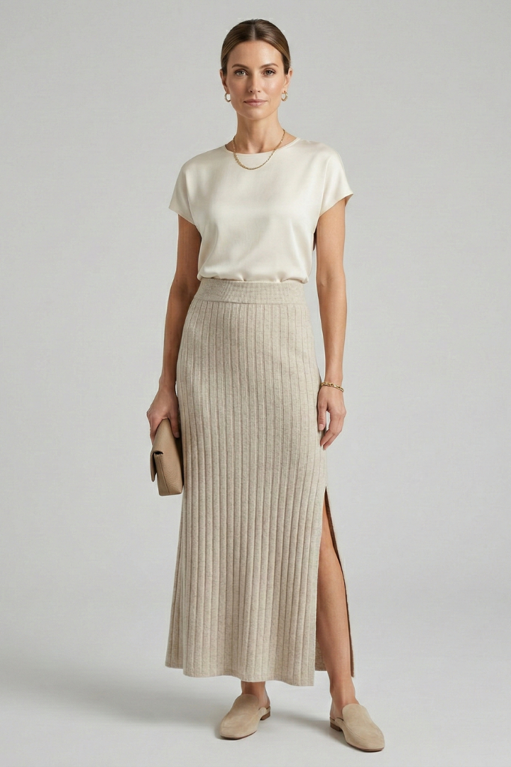 Romilly Skirt — Ribbed Maxi Skirt with Side Slit