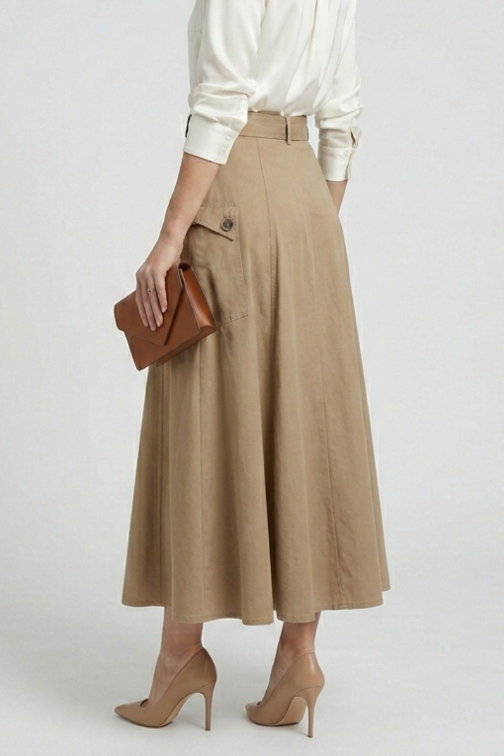 Genevra Skirt — Side-Pocket Maxi Skirt with Slit