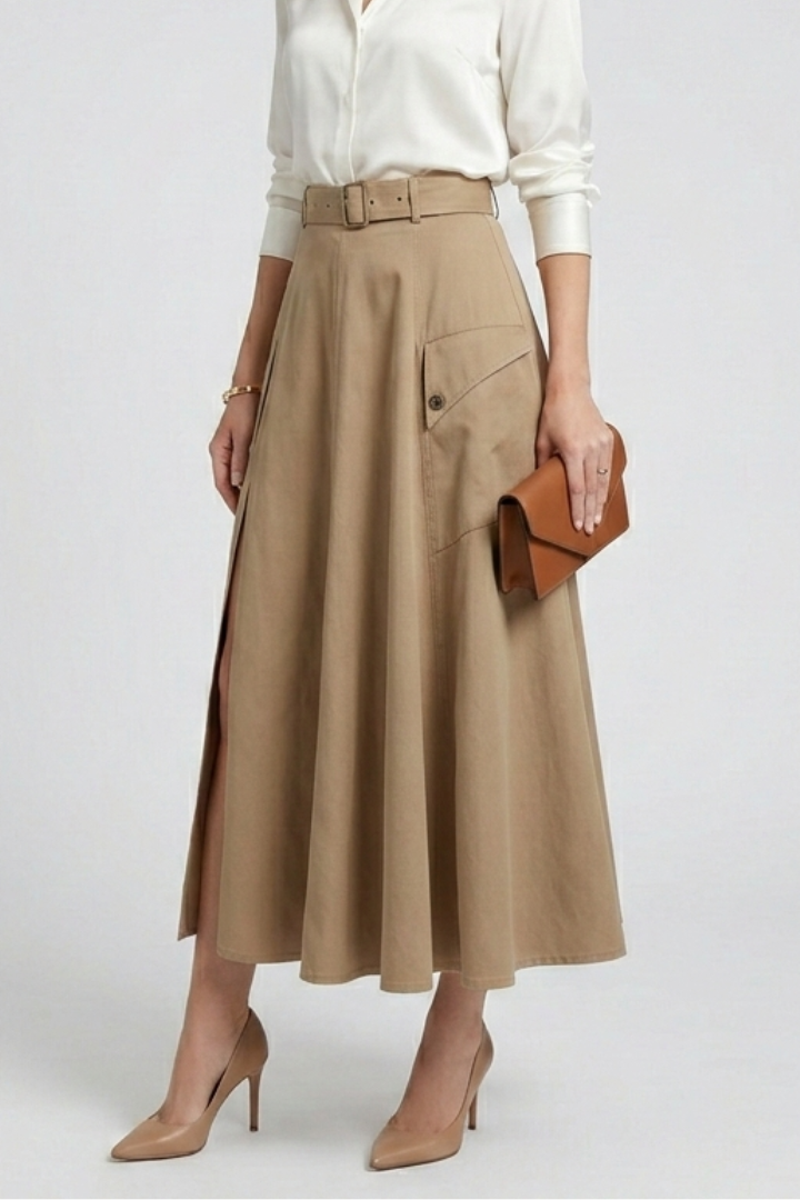 Genevra Skirt — Side-Pocket Maxi Skirt with Slit