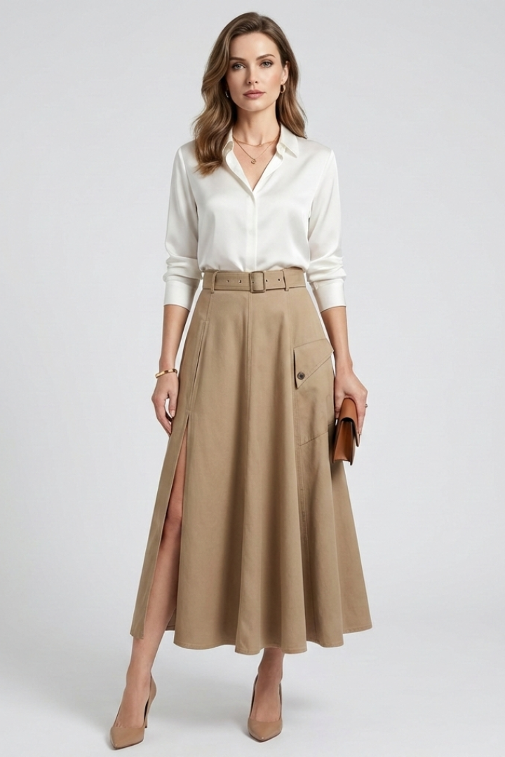 Genevra Skirt — Side-Pocket Maxi Skirt with Slit