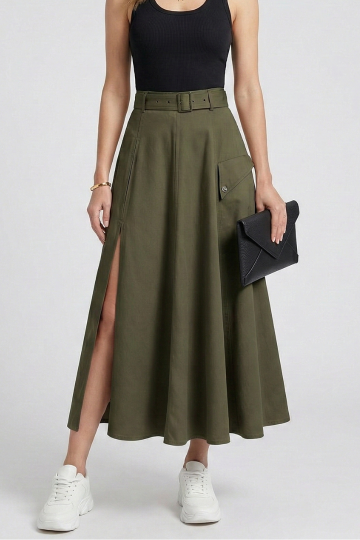 Genevra Skirt — Side-Pocket Maxi Skirt with Slit