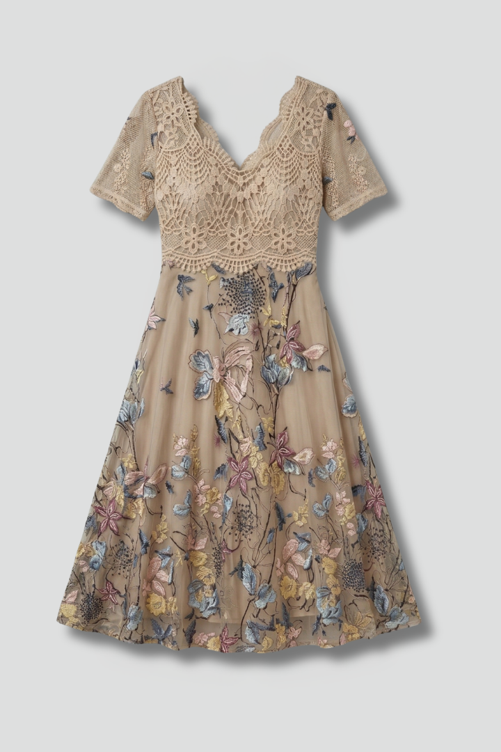 Sidonie — Lace-Detail V-Neck Midi Dress