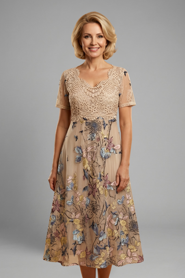Sidonie — Lace-Detail V-Neck Midi Dress