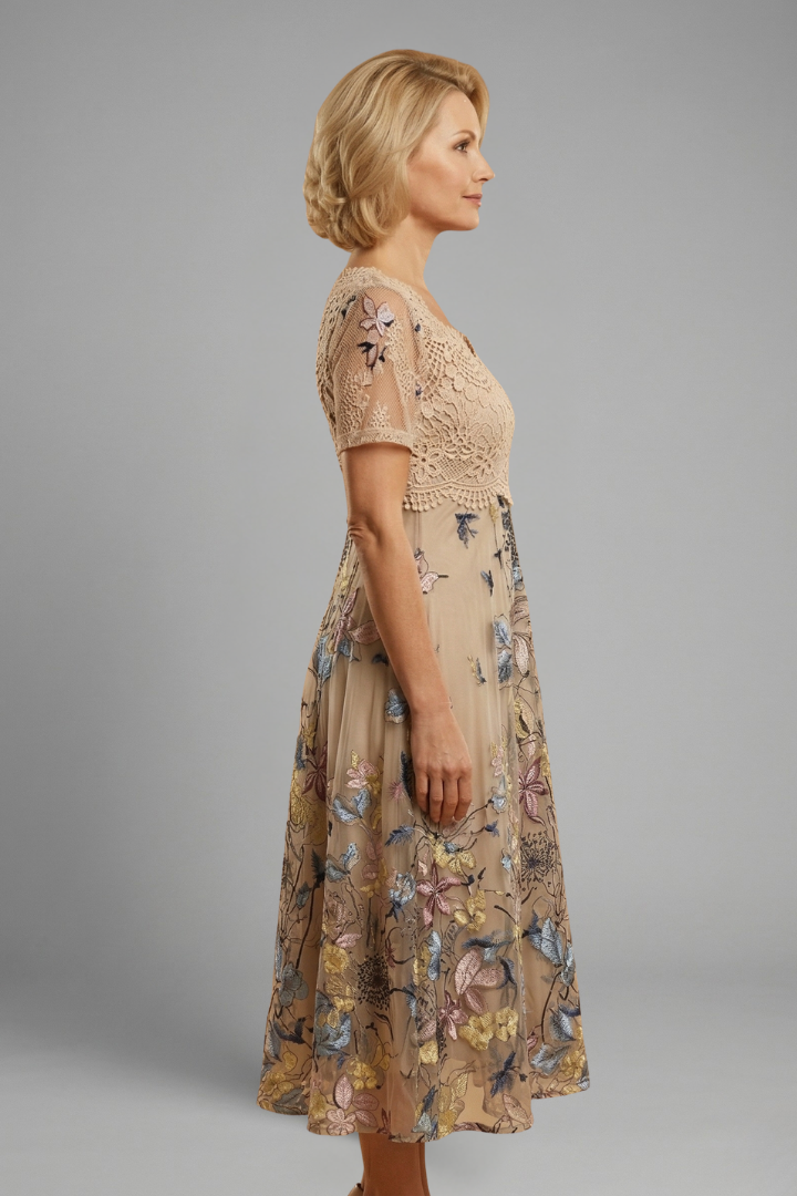 Sidonie — Lace-Detail V-Neck Midi Dress