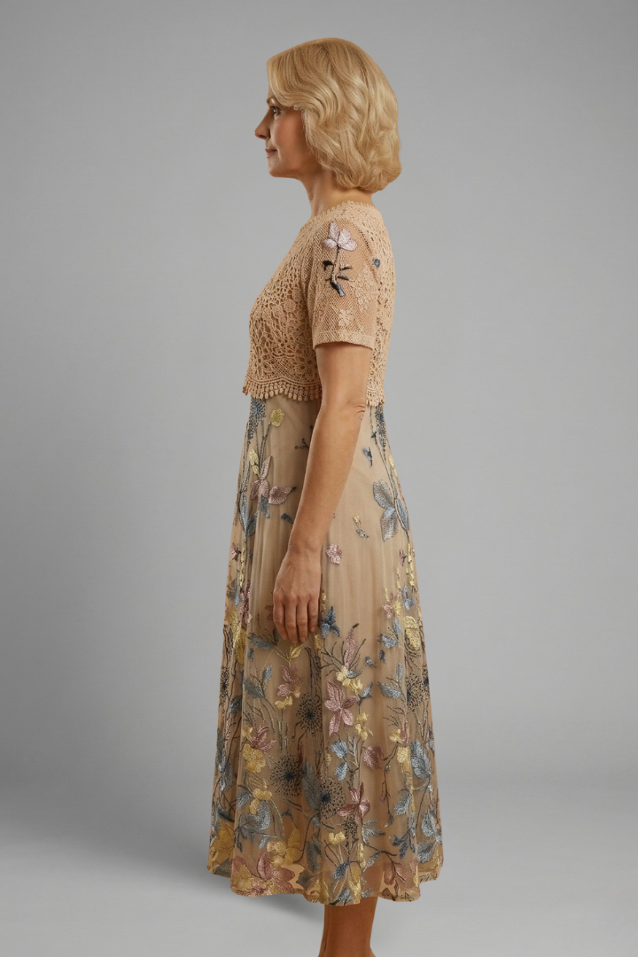 Sidonie — Lace-Detail V-Neck Midi Dress