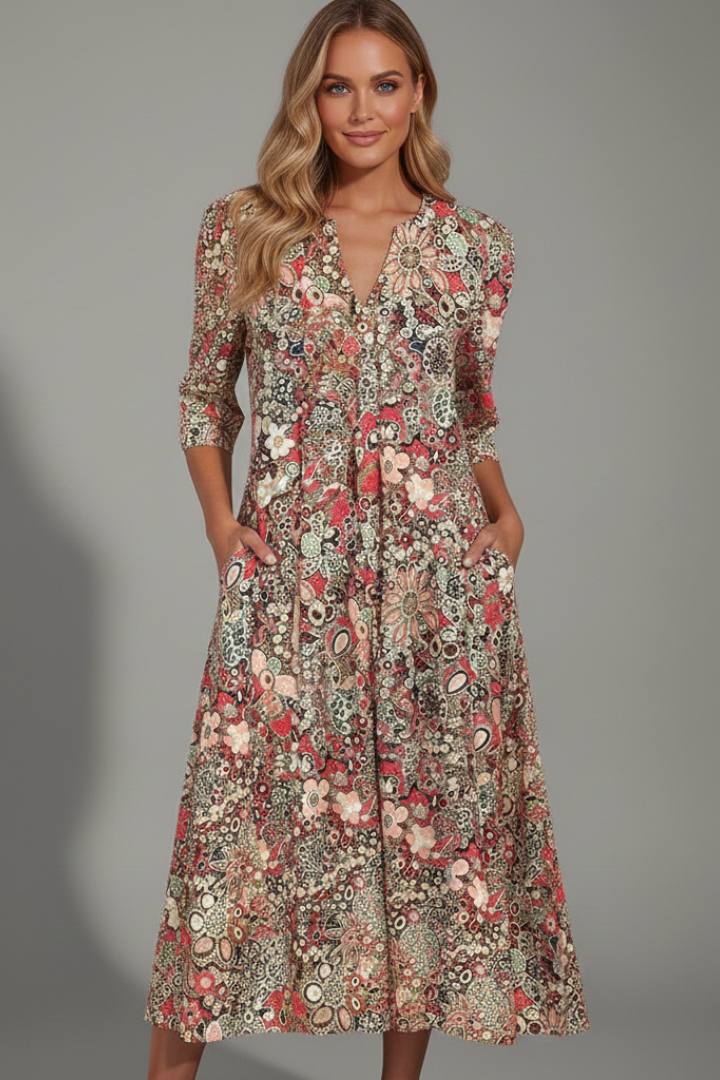 Octavia — Three-Quarter-Sleeve Midi Dress