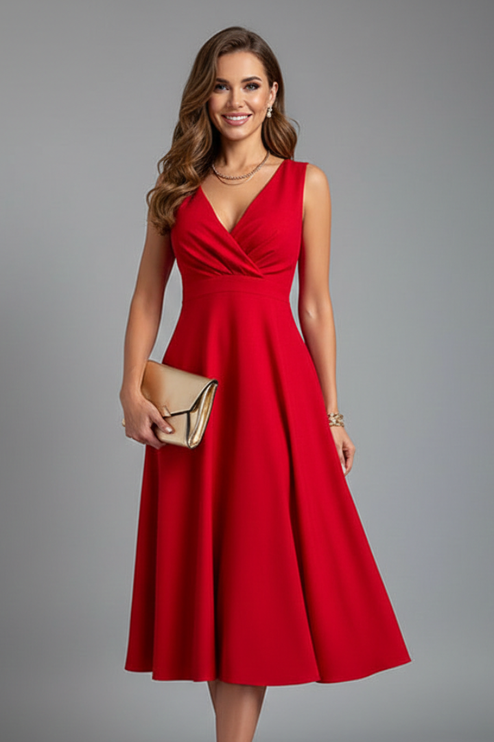 Fleurette — V-Neck Zip Midi Dress