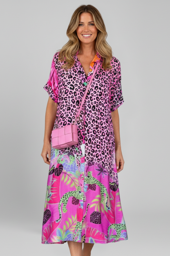 Neve — Patterned V-Neck Midi Dress