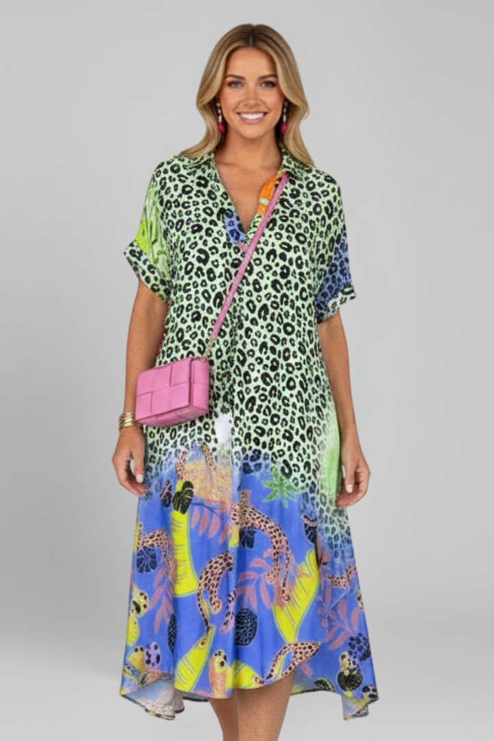 Neve — Patterned V-Neck Midi Dress