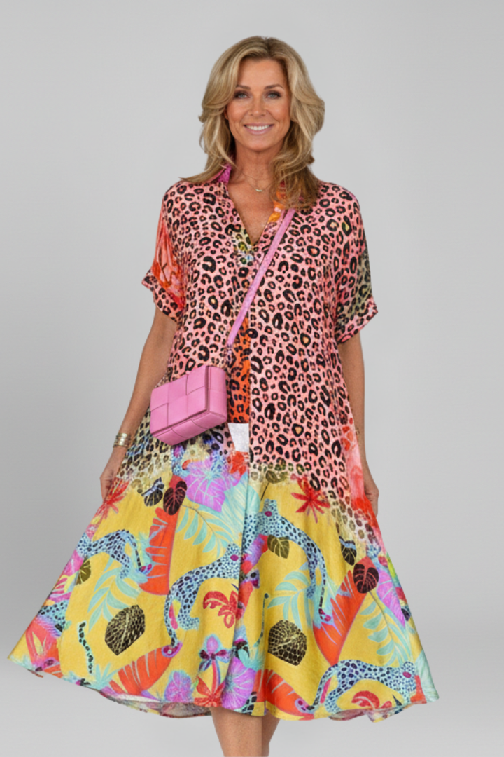 Neve — Patterned V-Neck Midi Dress