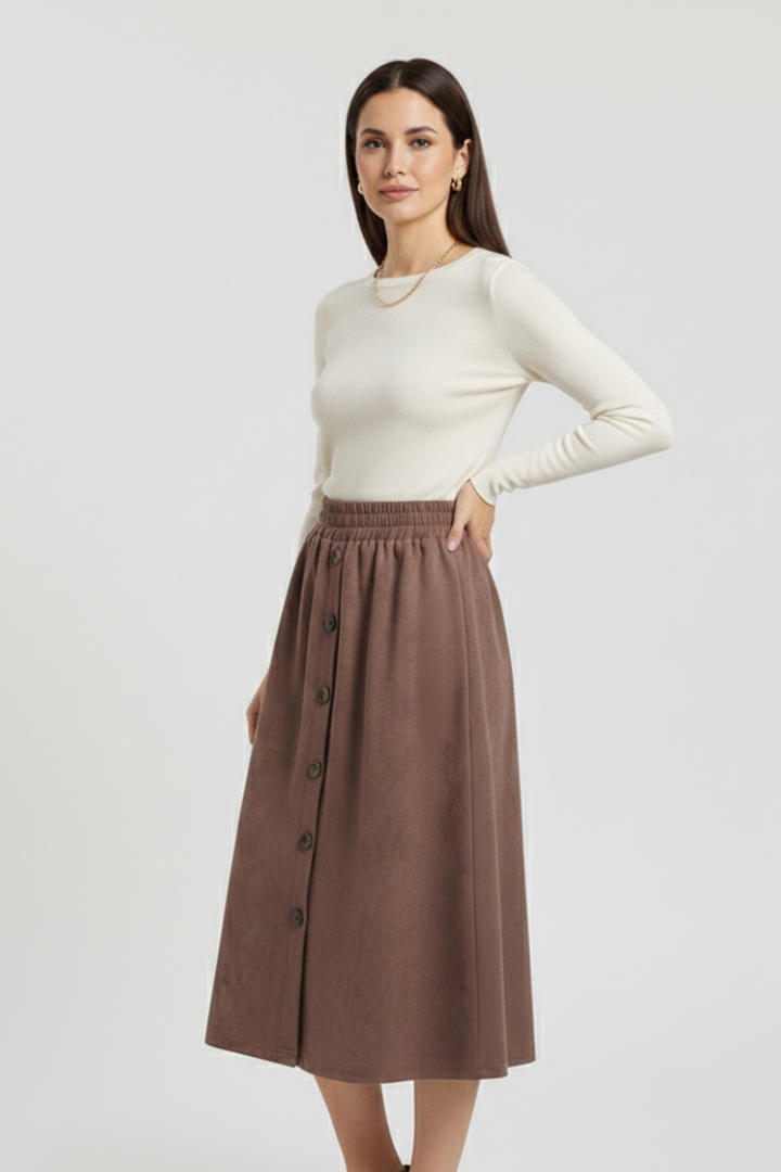Adele Skirt — Button-Front Midi Skirt