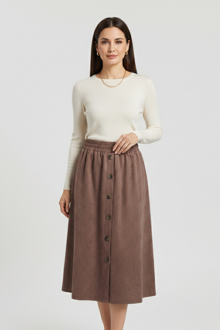 Adele Skirt — Button-Front Midi Skirt