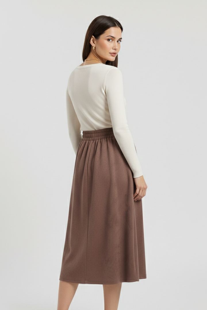 Adele Skirt — Button-Front Midi Skirt