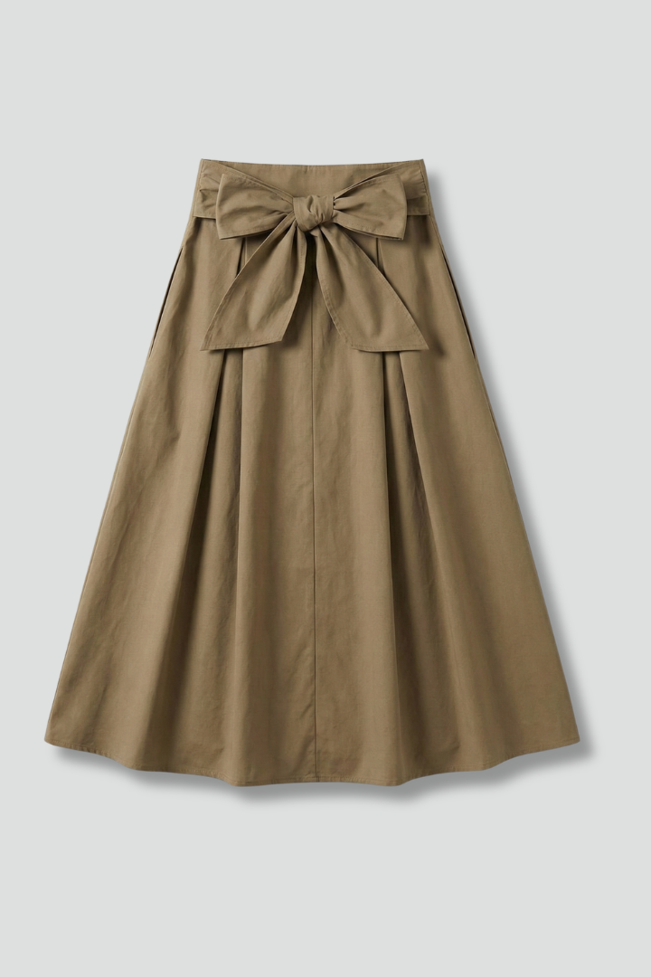 Beau Skirt — Bow-Back Pleated Midi Skirt