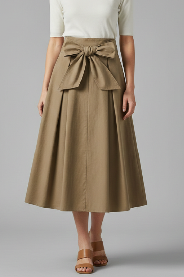 Beau Skirt — Bow-Back Pleated Midi Skirt