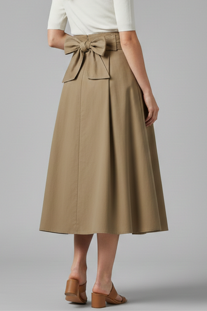 Beau Skirt — Bow-Back Pleated Midi Skirt