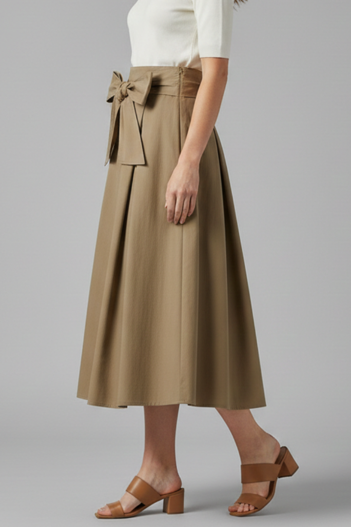 Beau Skirt — Bow-Back Pleated Midi Skirt