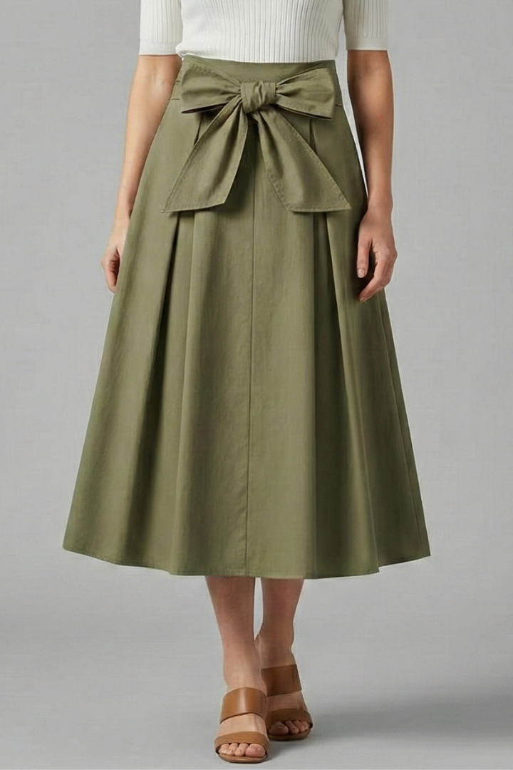 Beau Skirt — Bow-Back Pleated Midi Skirt