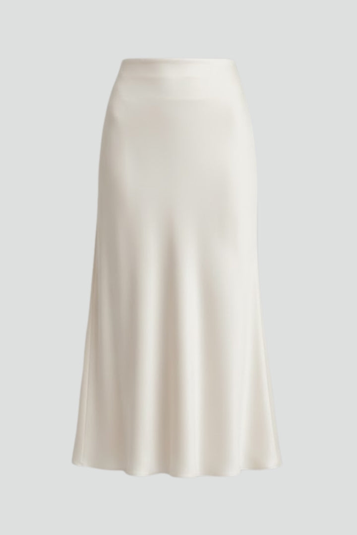Seraphina Skirt — Satin-Look Draped Midi Skirt