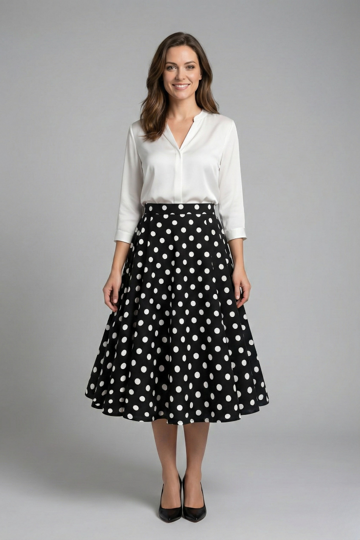 Pippa Skirt — Polka-Dot Midi Skirt