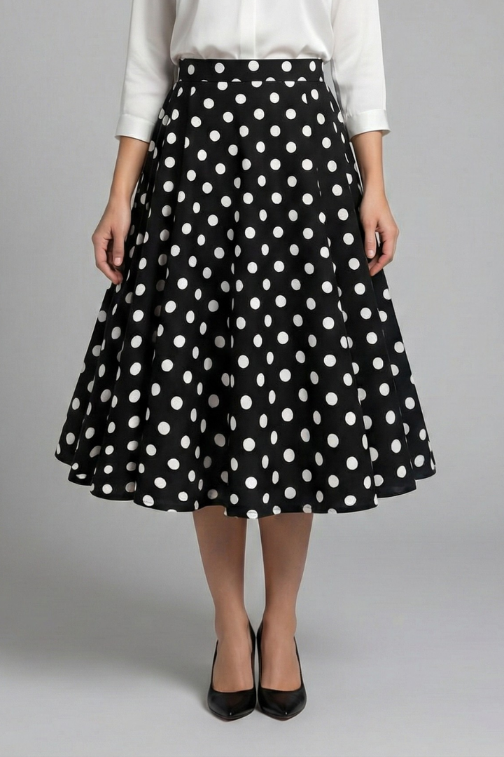 Pippa Skirt — Polka-Dot Midi Skirt