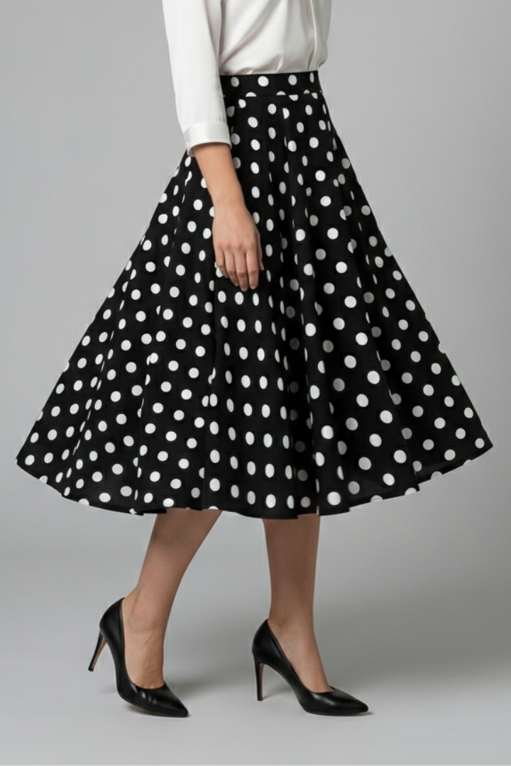 Pippa Skirt — Polka-Dot Midi Skirt