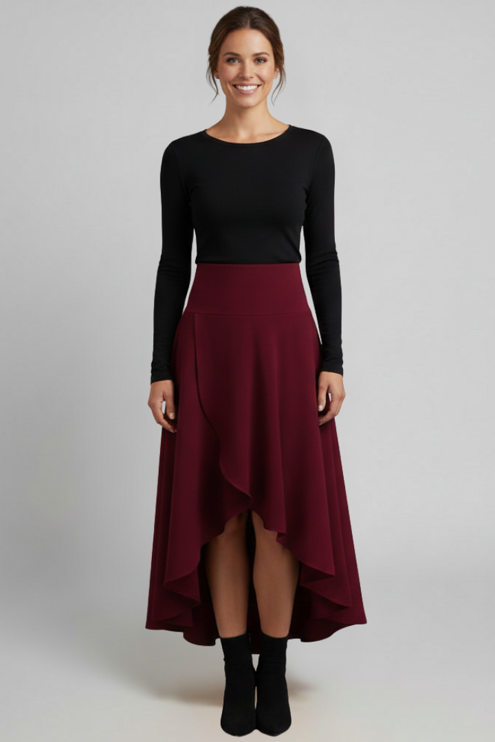 Marlowe Skirt — Layered-Hem Midi Skirt