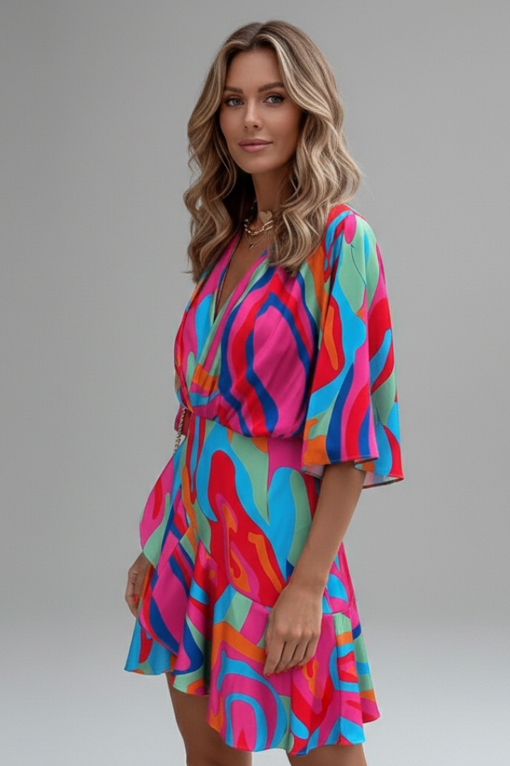 Evadne — Batwing Waist-Tie Mini Dress
