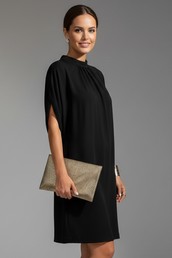 Fionnuala — Mock-Neck Slit-Sleeve Mini Dress