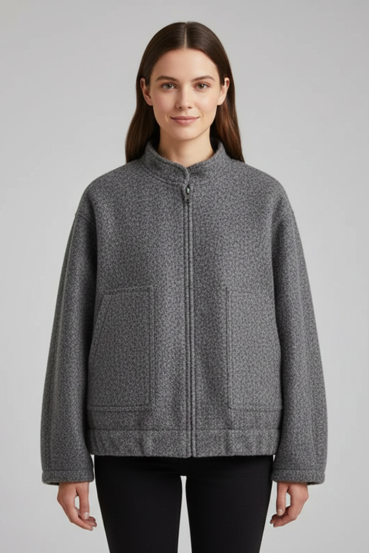 Lavinia — Women’s Oversized Ribbed-Collar Zip Jacket